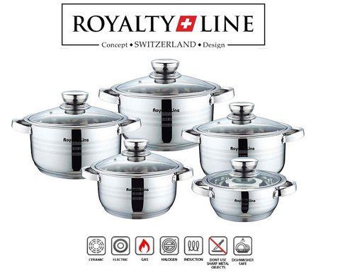 Набор кастрюль 10шт Royalty Line RL-1003, многослойная с магнитным дном