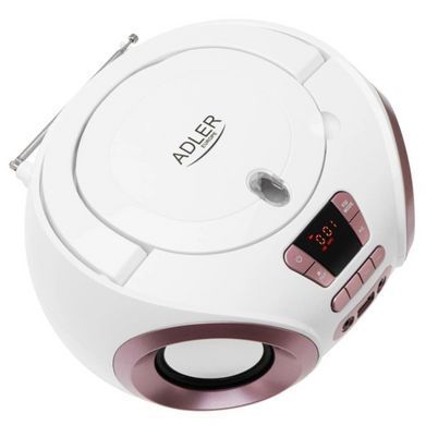 Радіоприймач бумбокс Adler AD 1181 White Copper (CD-MP3, USB, FM, AUX), портативна аудіосистема
