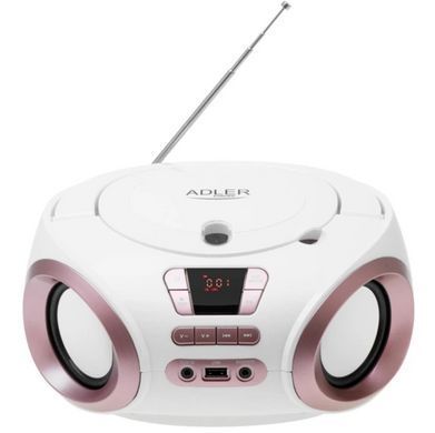 Радіоприймач бумбокс Adler AD 1181 White Copper (CD-MP3, USB, FM, AUX), портативна аудіосистема