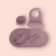 Набор силиконовой посуды для прикорма детей на присоске, 6 предметов, Pink dark
