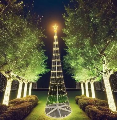 Новогодняя конусная елка светодиодная 250см LED гирлянда 480 лампочек Теплый белый, 8 режимов,
