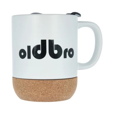 Керамічний кавовий кухоль OldBro classic White 400мл з ізольованим корковим дном і кришкою