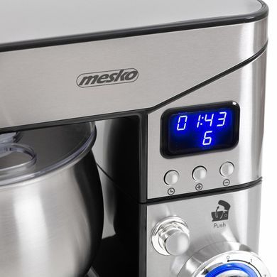 Планетарний тістоміс Mesko MS 4228, 2000 Вт, чаша 5 л, кухонний комбайн, 6 швидкостей, імпульсний режим, РК-дисплей, насадки