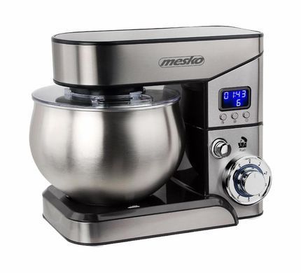 Планетарний тістоміс Mesko MS 4228, 2000 Вт, чаша 5 л, кухонний комбайн, 6 швидкостей, імпульсний режим, РК-дисплей, насадки