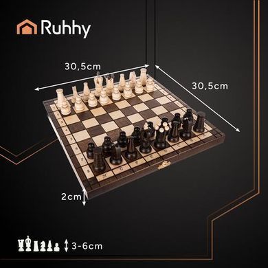 Шахи дерев'яні Ruhhy 26038 Королівські 30.5х30.5 см Подарунковий набір з натурального дерева Граб