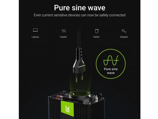 Перетворювач напруги інвертор Green Cell 12V на 230V 300W/600W Чистий синус (INV05DE)