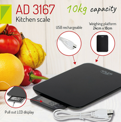 Кухонные весы Adler AD 3167 b водонепроницаемы до 10 кг на USB.