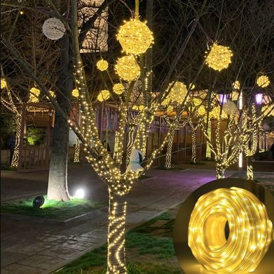 Улична светодиодная лента 100 LED большие капли 10 метров, золотистый, 8 режимов для садово-паркового дизайна