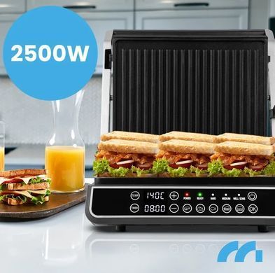Электрогриль прижимной MalTec SM5000W-PRO 2200 Вт контактный гриль-пресс черный со серебристым