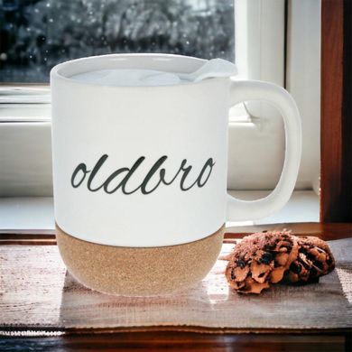 Керамічний кавовий кухоль OldBro White 400мл з ізольованим корковим дном і кришкою