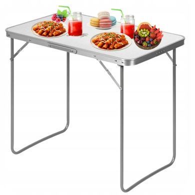 Складной кемпинговый стол KRUMAD 70&times;60&times;50 см, алюминиевый, с ручкой, до 20 кг, светло-серый