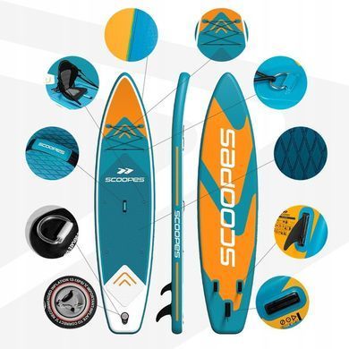 Сапборд надувной Scoopes Velo 112754 350 см, SUP доска для плавания, туринга, серфинга и рыбалки, с веслом 2 в 1, сиденьем,