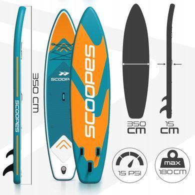 Сапборд надувной Scoopes Velo 112754 350 см, SUP доска для плавания, туринга, серфинга и рыбалки, с веслом 2 в 1, сиденьем,
