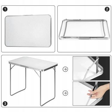Складной кемпинговый стол KRUMAD 70&times;60&times;50 см, алюминиевый, с ручкой, до 20 кг, светло-серый