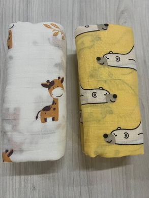 Набор муслиновых детских пеленальных одеял, комплект из 2шт., размер 100х120 см, медведь/корова
