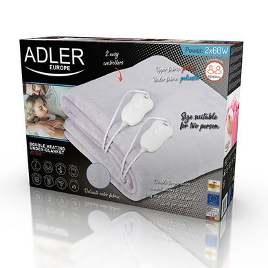 Электрическое одеяло Adler AD 7426 двухспальное для обогрева мощность 120 Вт, 150 см х 160 см