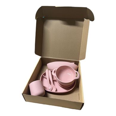 Набор силиконовой посуды для прикорма детей, 6 предметов, Pink