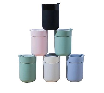 Кофейные чашки 295мл с крышками Cute Travel Mugs с защитным силиконовым чехлом light Milk