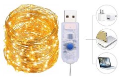 Светодиодные гирлянды-огоньки с серебряной проволокой, 20 м, 200 LED, USB, теплый белый свет