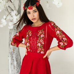 Платье Moderika Роксолана красное с вышивкой и кружевом