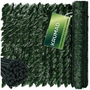 Штучна огорожа з плюща KRUMAD 5&times;0,5 м для балкона, тераси, саду, 100 стяжок у комплекті