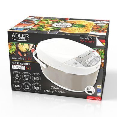 Мультиварка Adler AD 6420, 3.25 л, 6 программ, отложенный старт, пароварка, поддержание тепла, LED дисплей