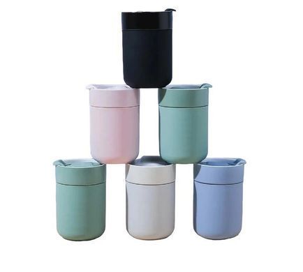 Кавові чашки 295мл з кришками Cute Travel Mugs з захисним силіконовим чохлом Pink OldBro