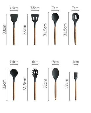 Кухонний набір Silikone Kitchen Set чорний із силікону з бамбуковою ручкою з 12 предметів