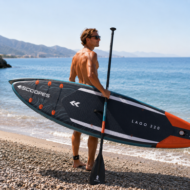 Надувная доска SUP борд LAGO 350 см, до 180 кг, для сапсерфинга, моря, реки и озера, с веслом 2 в 1, насосом, рюкзаком и гермомешком, серая