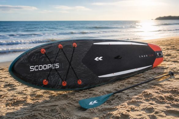Надувна дошка SUP борд LAGO 350 см, до 180 кг, для сапсерфінгу, моря, річки та озера, з веслом 2 в 1, насосом, рюкзаком та гермомішком, сіра