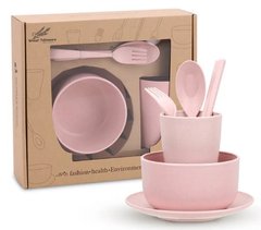 Набор детской посуды 6 посуд из биоразлагаемой пшеничной соломы, Pink