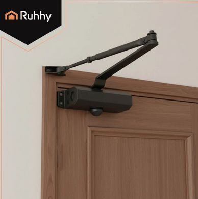 Доводчик дверний RUHHY 26782 для дверей 40&ndash;65 кг універсальний чорний з регулюванням швидкості та дохлопу
