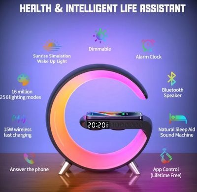 Бездротовий зарядний пристрій Infinity Multifunction Wireless Charger Alarm Clock Speaker Night Light