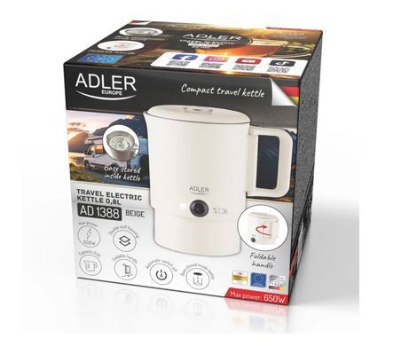 Электрочайник дорожный Adler AD 1388 cream (0.8 л), туристический чайник со складной ручкой, двойные стенки