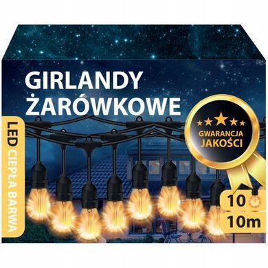 Гирлянда садовая светодиодная RED GARDEN 10м 10x LED лампочки E27 IP44 теплый белый 2700K для сада, балкона