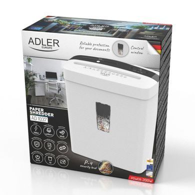 Шредер Adler AD 1037 White, уничтожитель документов P-4, конфетти 4&times;39 мм, 6 листов, CD, карты, 13 л