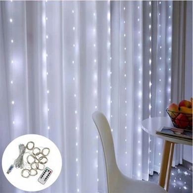 Гирлянда штора капля росы Sun Lamp 3х3 метра 300 LED с пультом и USB питанием, белое свечение