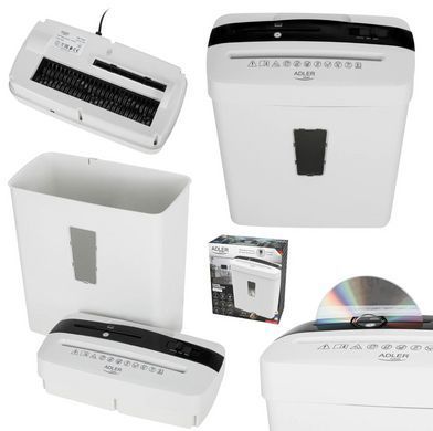 Шредер Adler AD 1037 White, уничтожитель документов P-4, конфетти 4&times;39 мм, 6 листов, CD, карты, 13 л