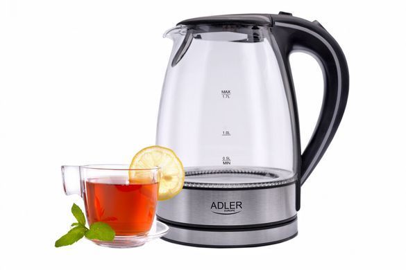 Электрочайник стеклянный 1.7 л Adler AD 1225 с подсветкой 2200 Вт черный