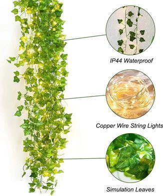 Гирлянда-штора с листьями плюща SunLamp 3&times;2 м, 200 LED, USB, с пультом