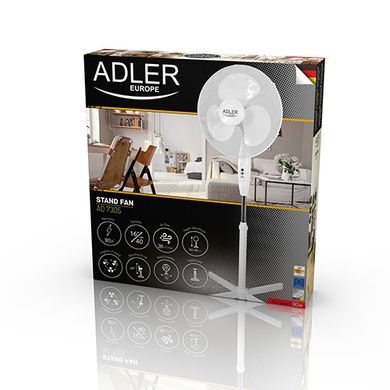 Вентилятор напольный Adler AD 7305 диметр 40см на подставке, мощность 90вт