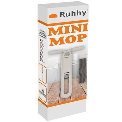 Компактная мини-швабра Ruhhy 24345 для мытья окон и столешниц с функцией самоотжима и 2 сменными насадками белая