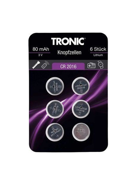 Батарейка таблетка 6 шт CR 2016 TRONIC металик EL-550166