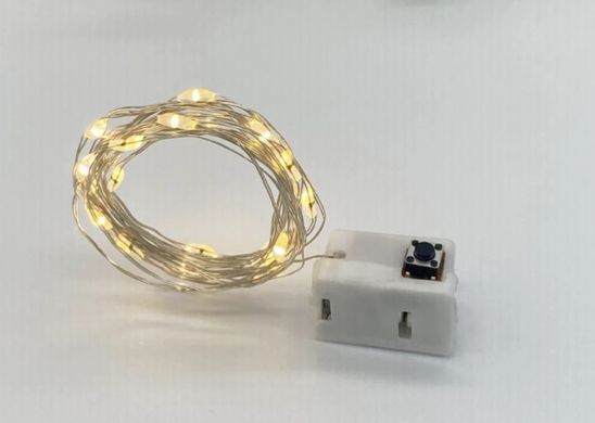Светодиодная гирлянда на серебряной проволоке 2M 20 LED теплый свет, три режима, набор 10шт, батарейки в