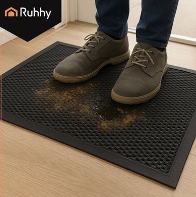Придверный коврик Ruhhy 26185 (90x60 см), грязезащитный мат с 3D-сеткой черный, антискользящий входной коврик из материала TPE