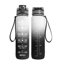 Мотивационная бутылка для воды 1л со временем, без BPA, Tritan фитнес, спорт, прогулка black white