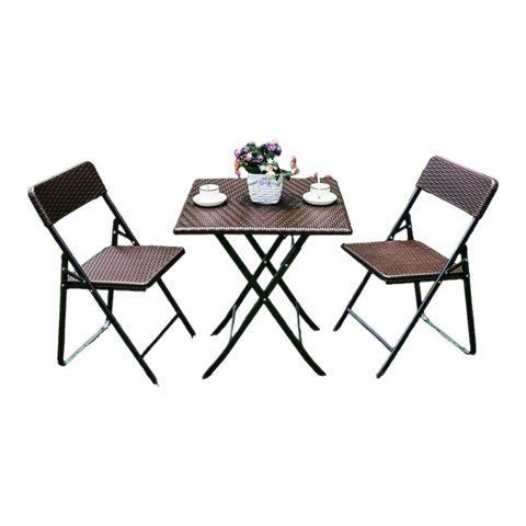 Садовый набор Spring Fun RATTAN BROWN - стол 61,5см + 2 кресла Раскладная мебель для террасы из ПНД Комплект