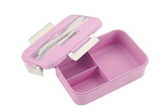 Ланч бокс Pink из пшеничной соломы 1000мл с ложкой и кит палочки для микроволновки