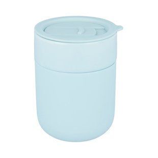 Кофейные чашки 295мл с крышками Cute Travel Mugs с защитным силиконовым чехлом light blue