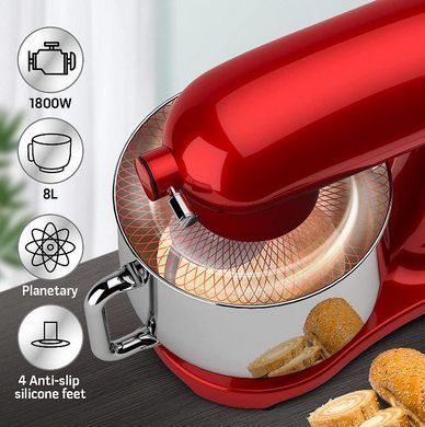 Планетарний міксер тістоміс 1800Вт чаша 8л COOKDEYI SM 1522NM red